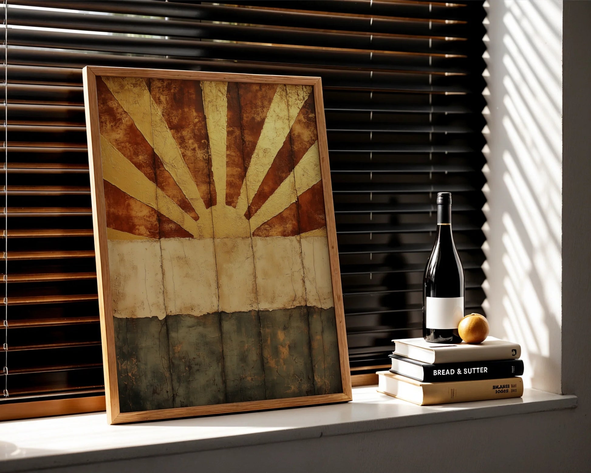 Gold Sunburst Art Cracked Earth Texture Boho in room