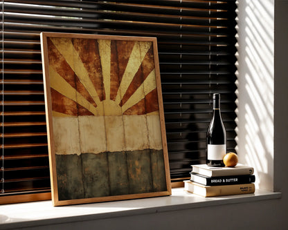 Gold Sunburst Art Cracked Earth Texture Boho in room