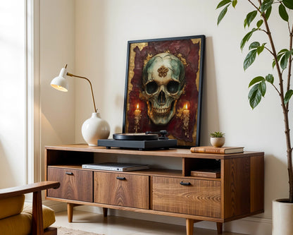 Gothic Skull - Golden Crown Burgundy Candles in room