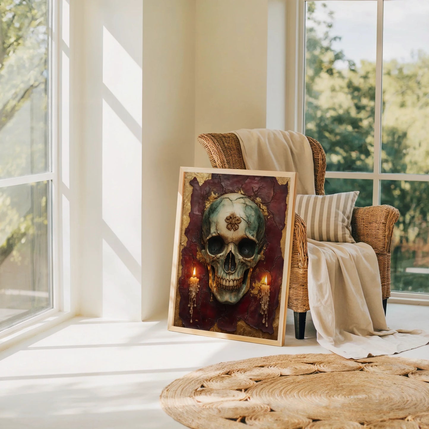 Gothic Skull - Golden Crown Burgundy Candles in room
