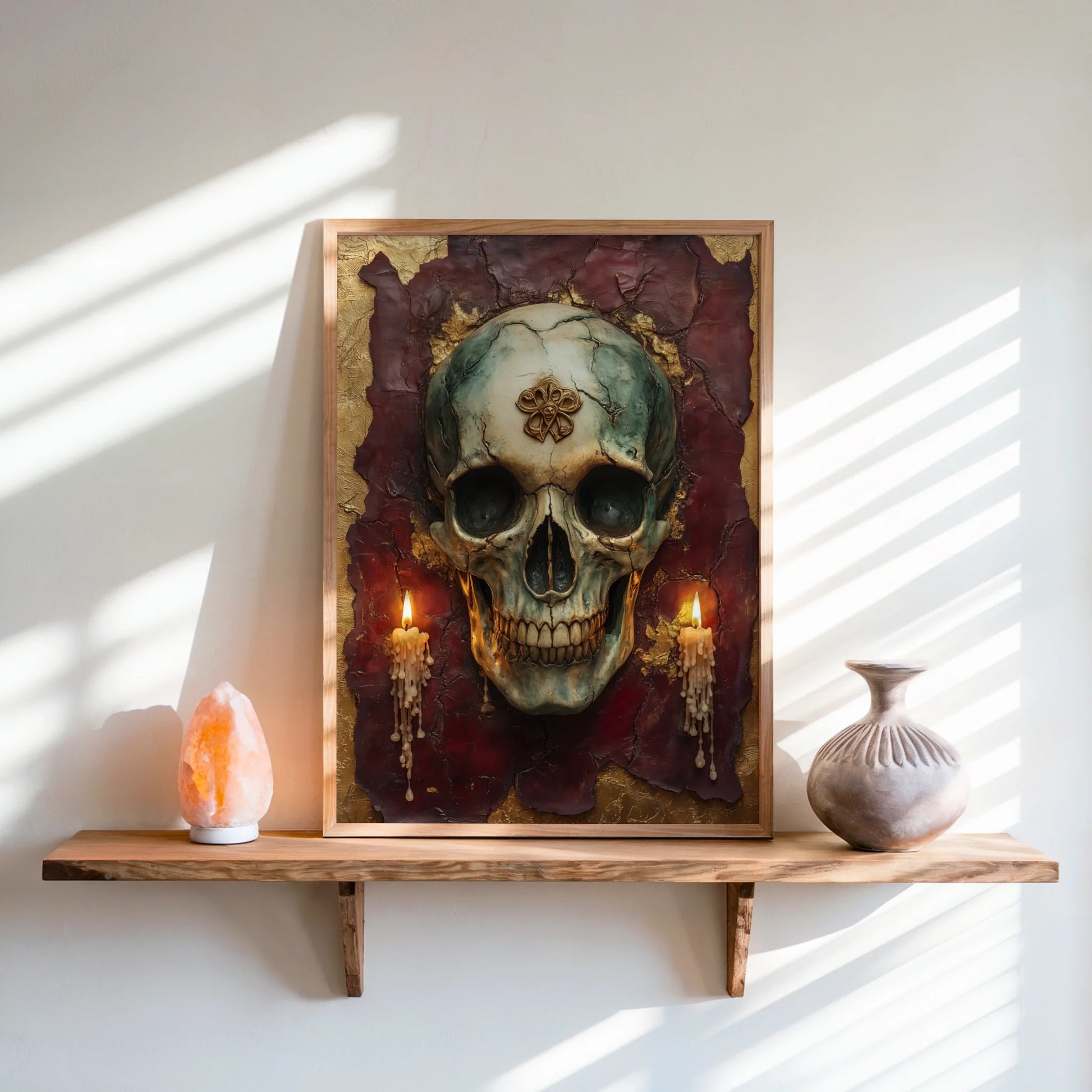 Gothic Skull - Golden Crown Burgundy Candles in room
