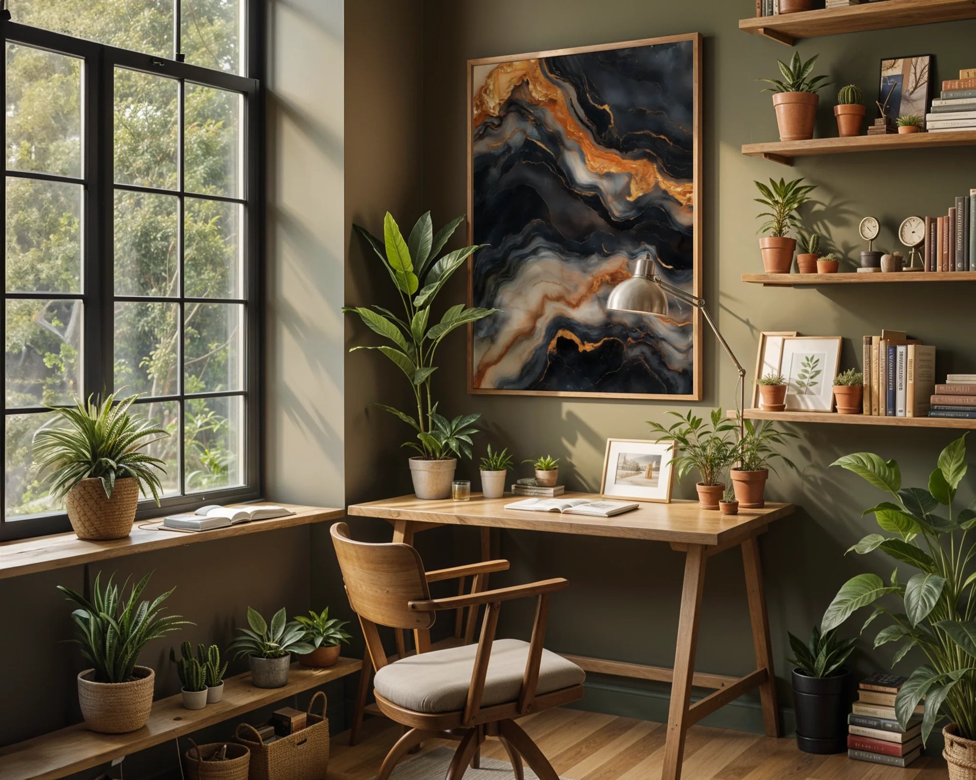 Copper Black Marble Molten Rivers in room
