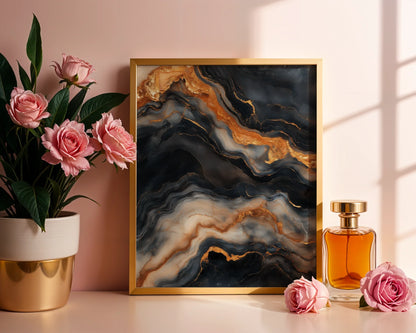 Copper Black Marble Molten Rivers in room