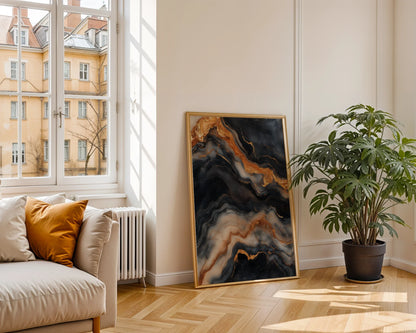 Copper Black Marble Molten Rivers in room