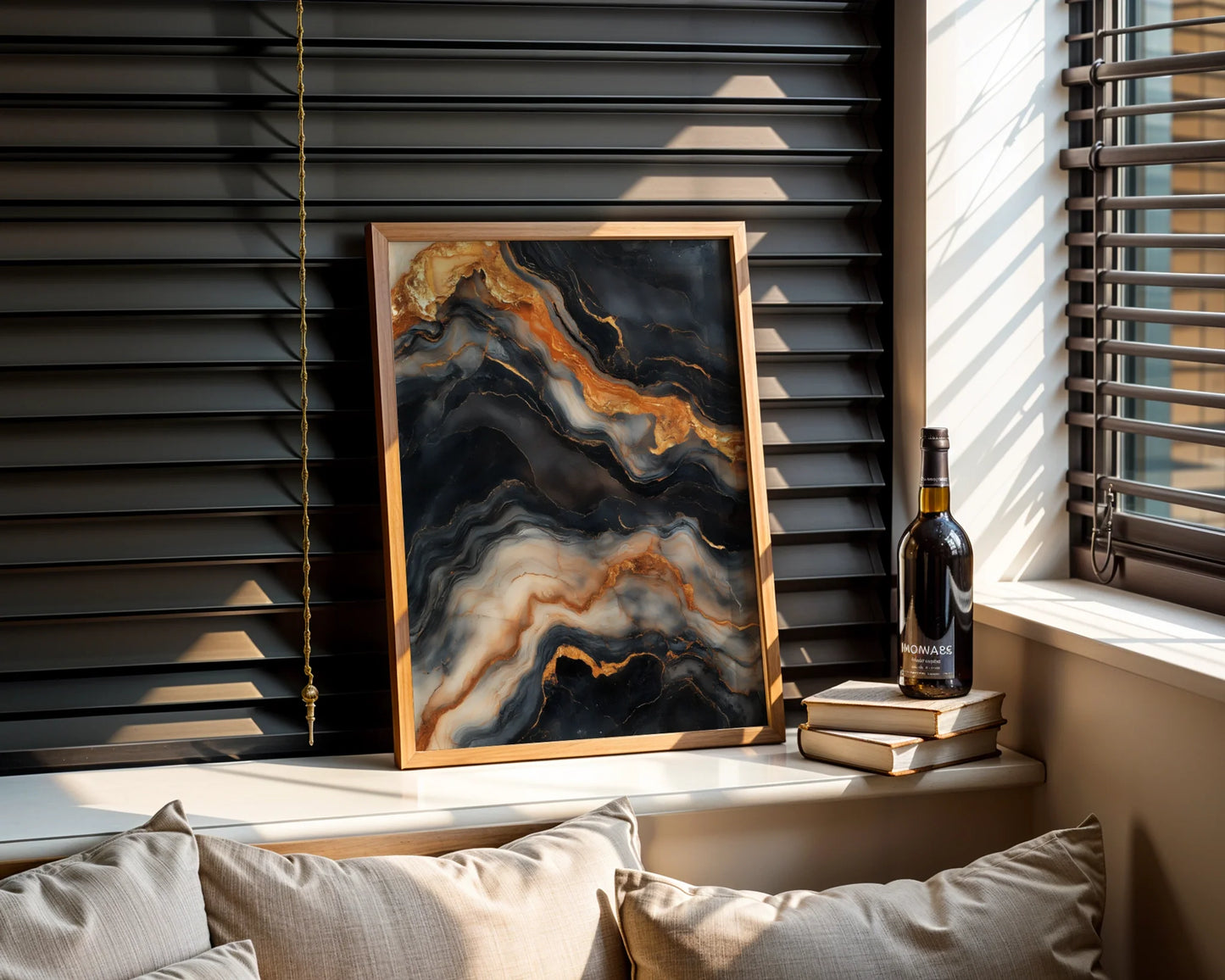 Copper Black Marble Molten Rivers Canvas Wall Art — Earth-toned abstract featuring mineral deposits and natural formations for organic modern interiors