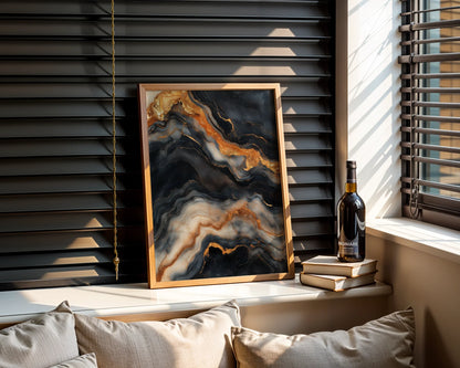 Copper Black Marble Molten Rivers in room