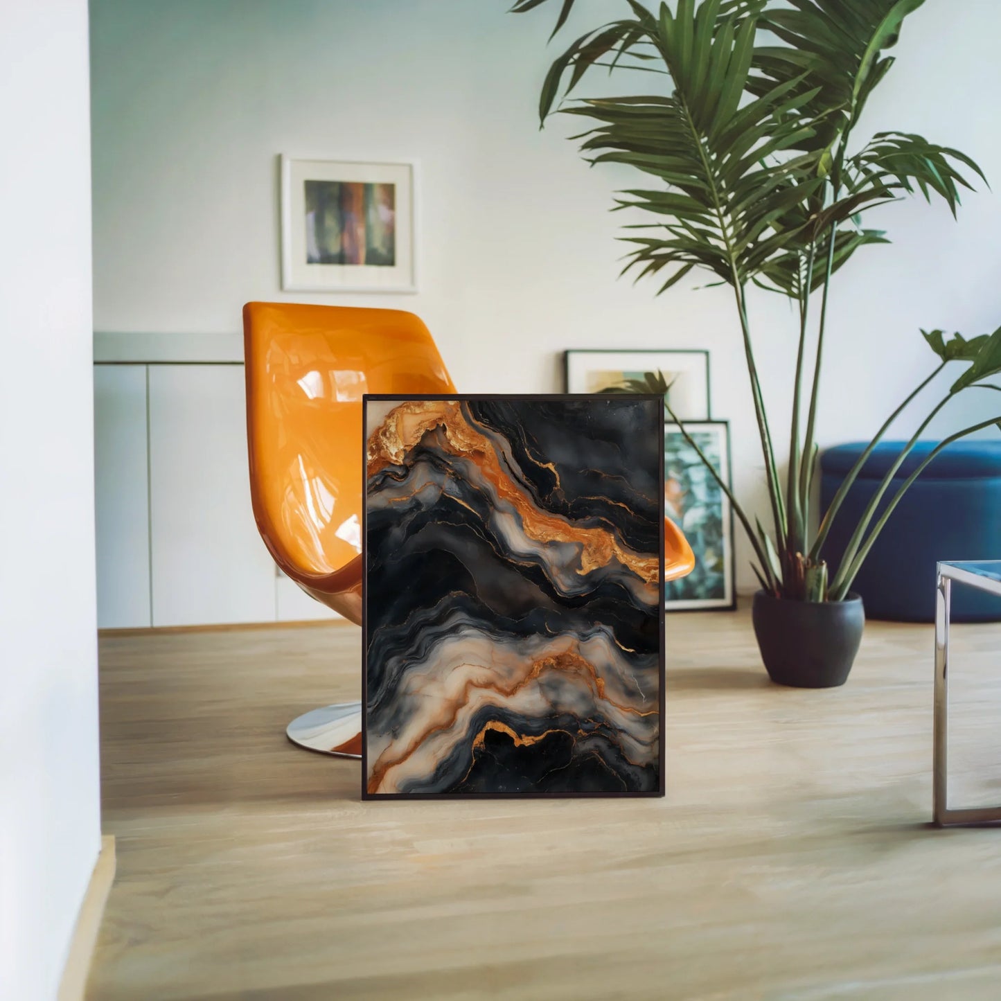 Copper Black Marble Molten Rivers Canvas Wall Art — Elegant wall piece showcasing bronze highlights flowing through shadowy depths for refined spaces