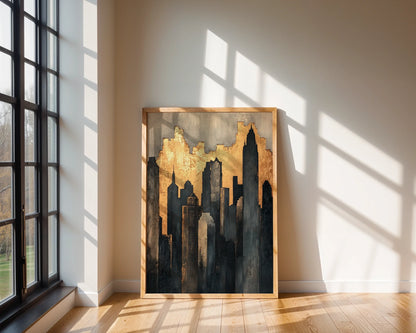 Gold Leaf Urban Skyline Distressed Metallic in room