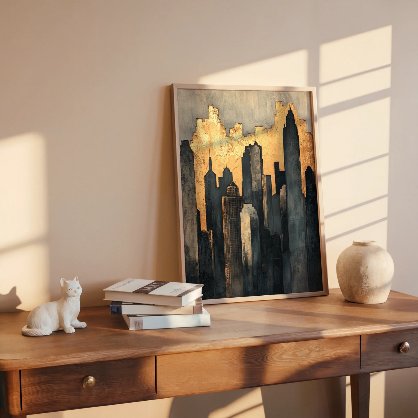 Gold Leaf Urban Skyline Distressed Metallic in room