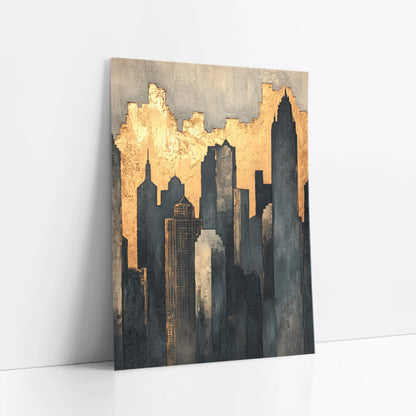 Gold Leaf Urban Skyline Distressed Metallic art print