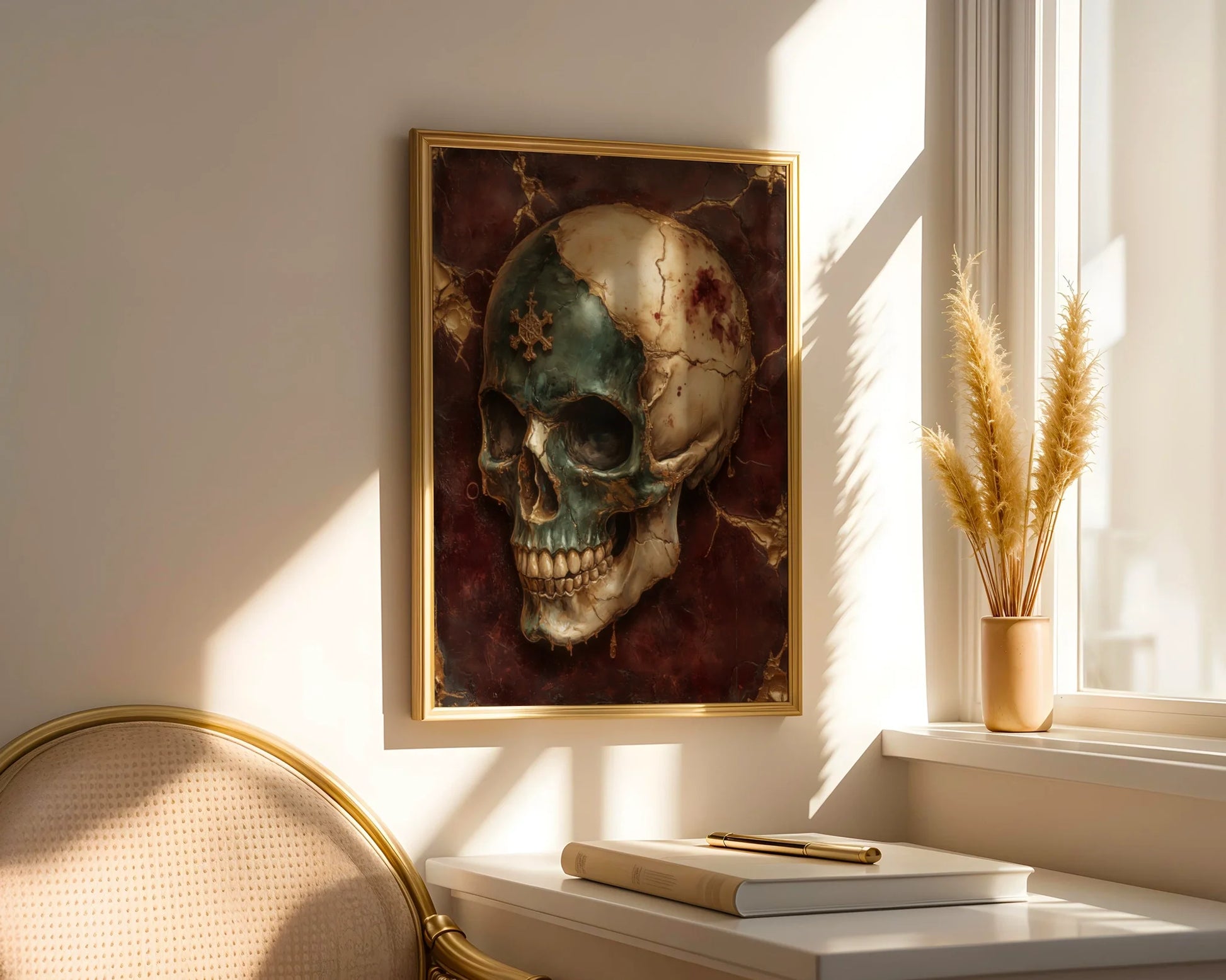Luxury Skull Art Molten Marble Gothic in room