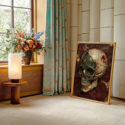 Luxury Skull Art Molten Marble Gothic Canvas Wall Art — Renaissance-era inspired cranium print with carved stone appearance for historical home aesthetics