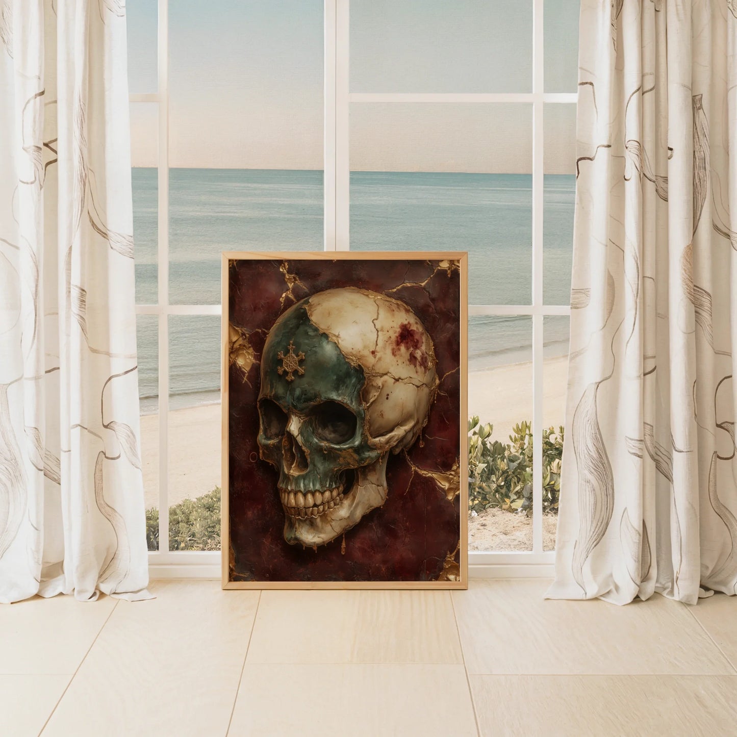 Luxury Skull Art Molten Marble Gothic in room