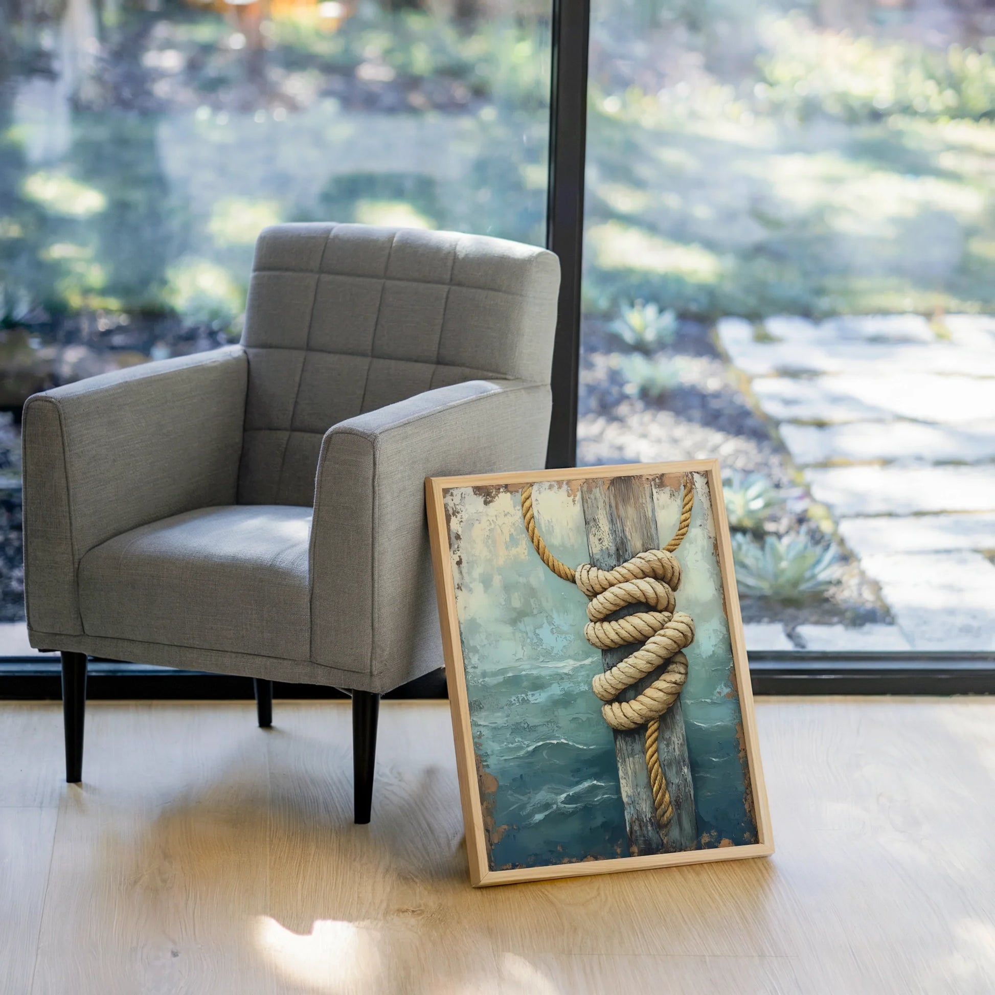 Nautical Rope Art Weathered Dock Post Canvas Wall Art — Classic seafaring wall piece showing distressed harbor post for traditional coastal styling