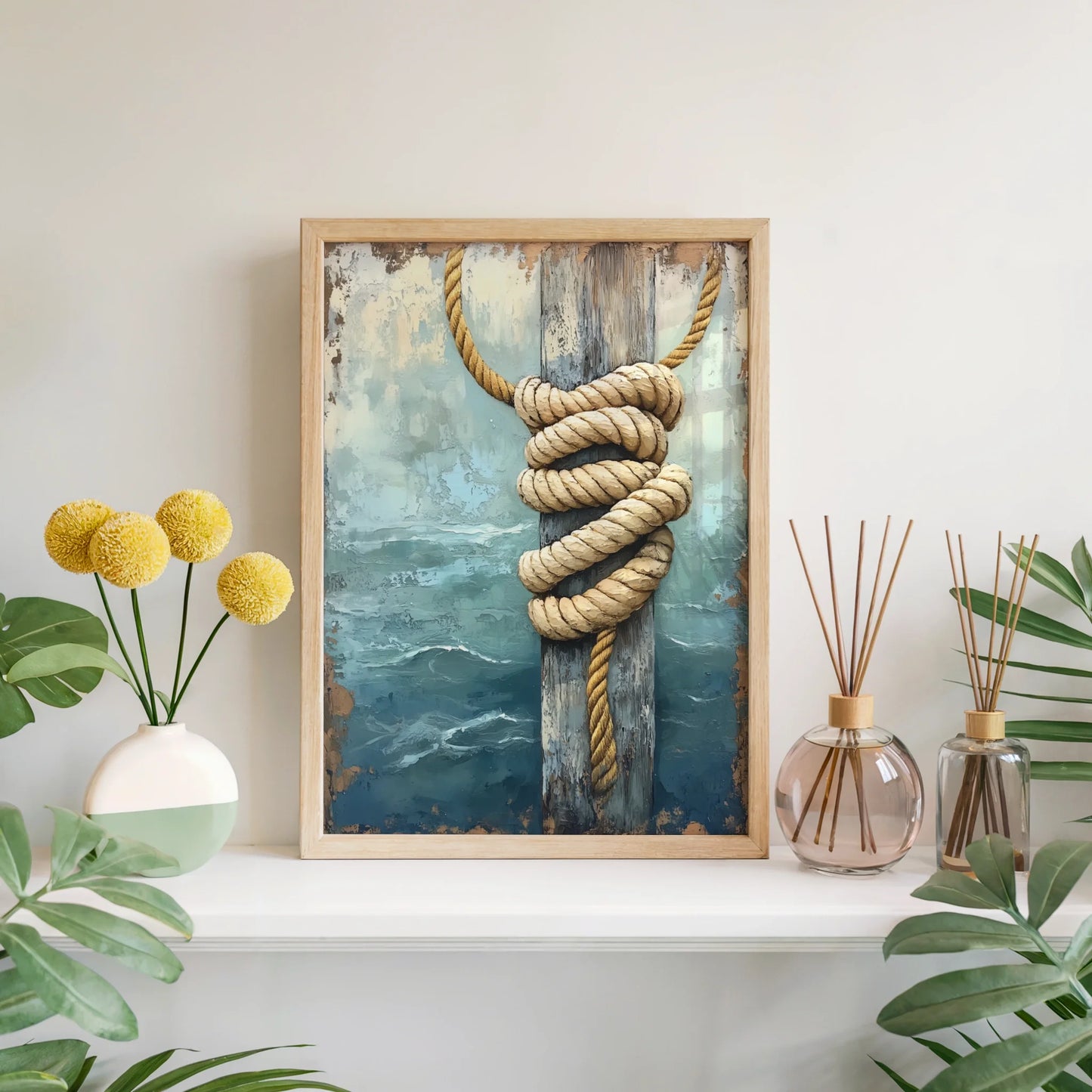 Nautical Rope Art Weathered Dock Post in room