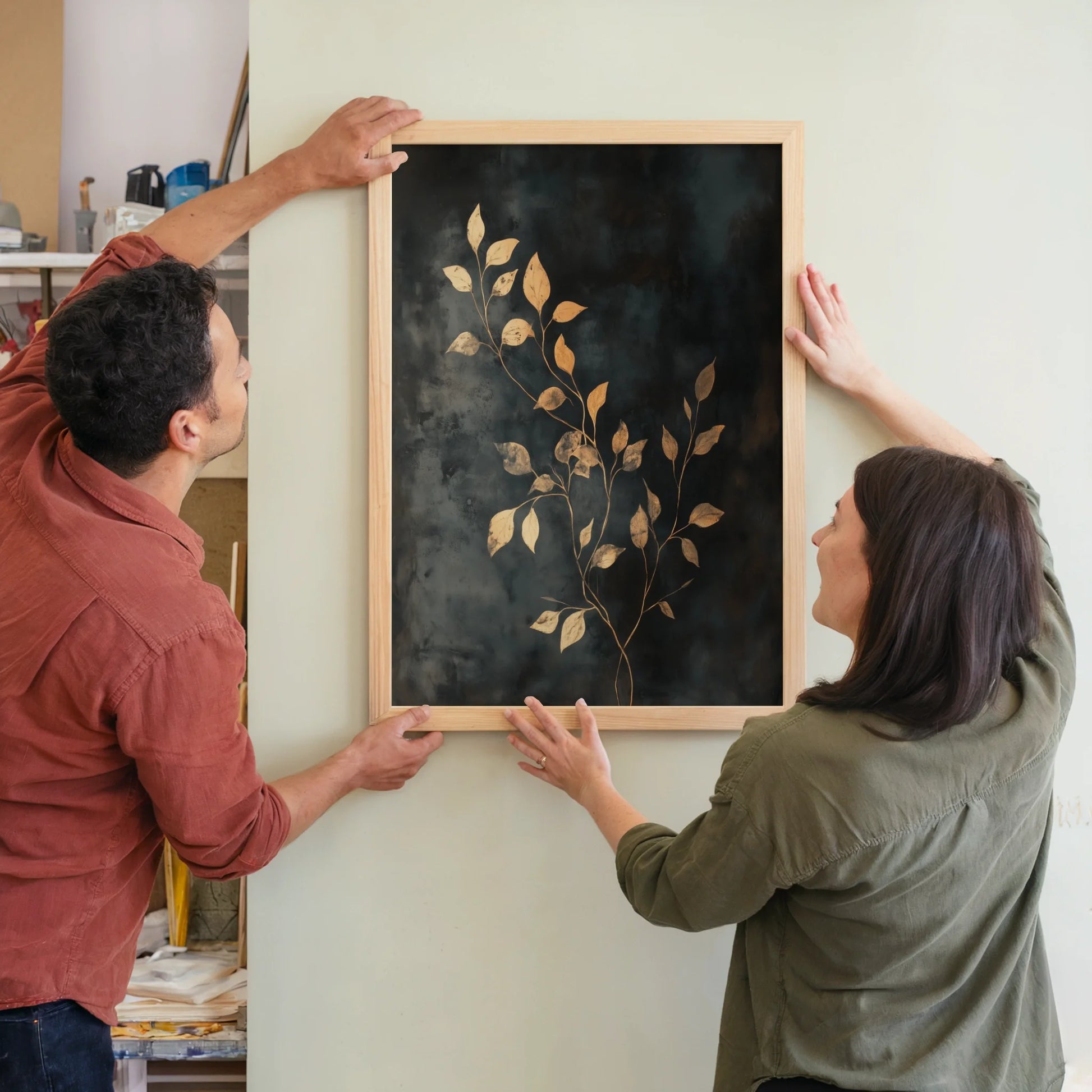 Gold Leaf Botanical Dark Moody Storm Clouds in room