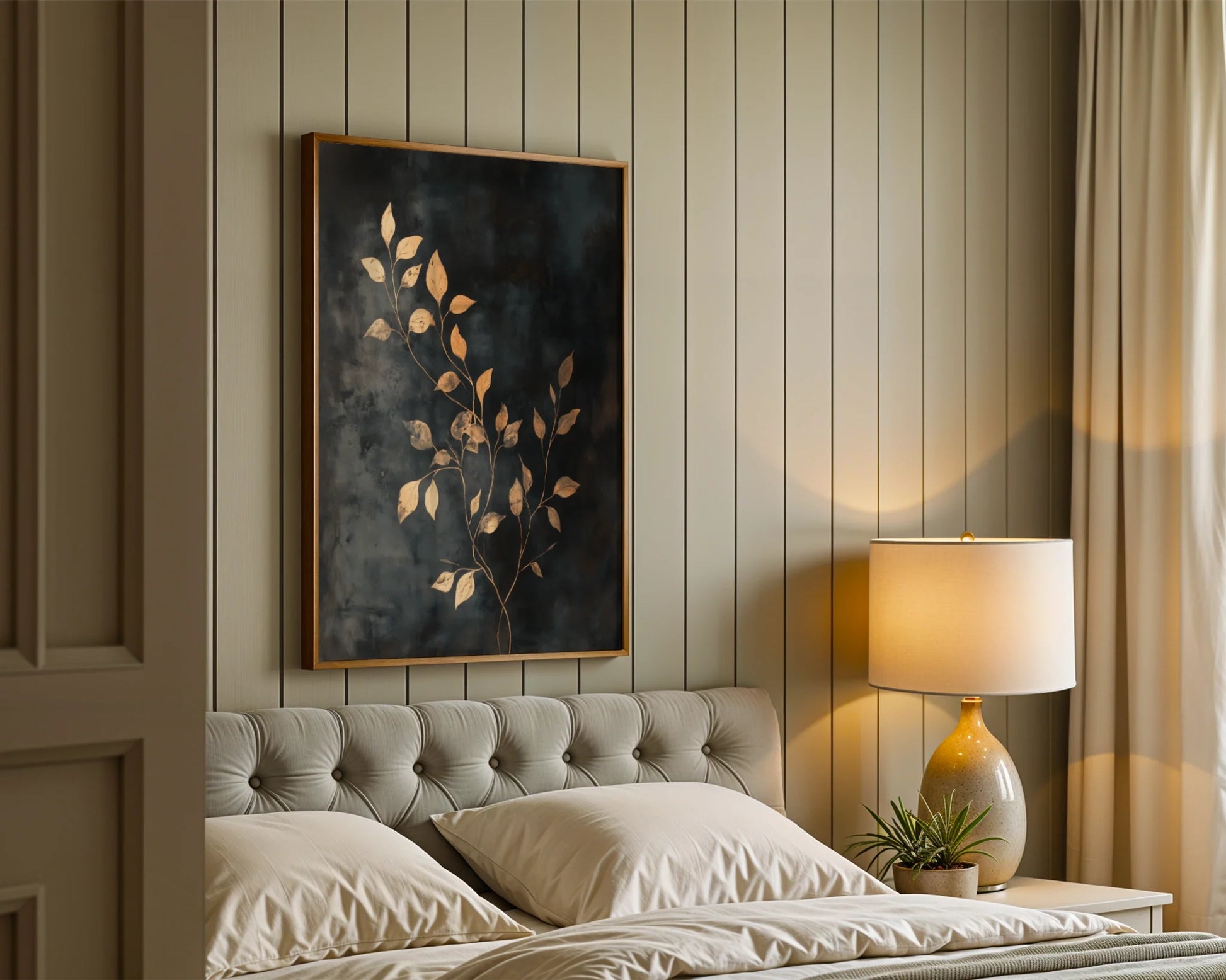 Gold Leaf Botanical Dark Moody Storm Clouds in room