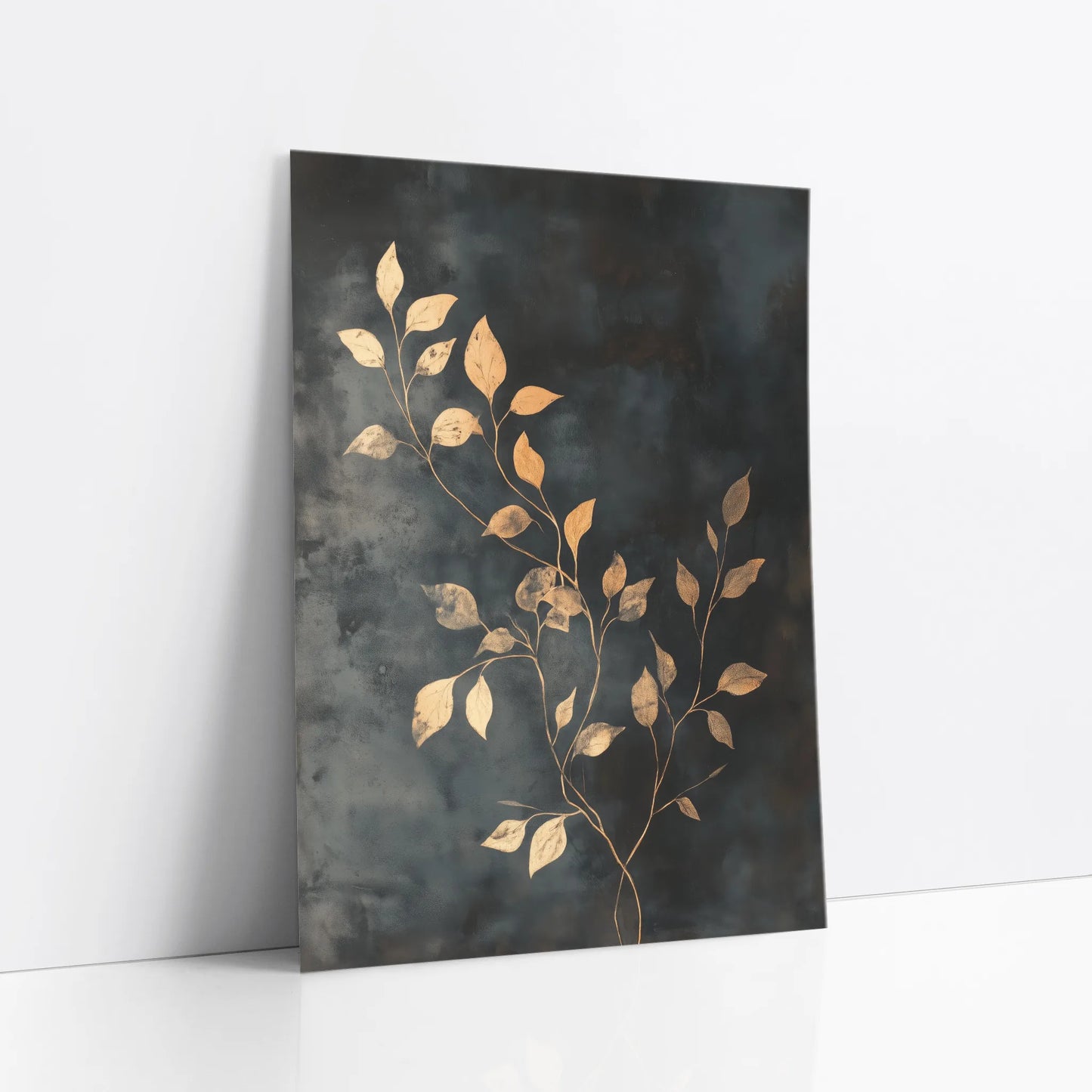 Gold Leaf Botanical Dark Moody Storm Clouds art print