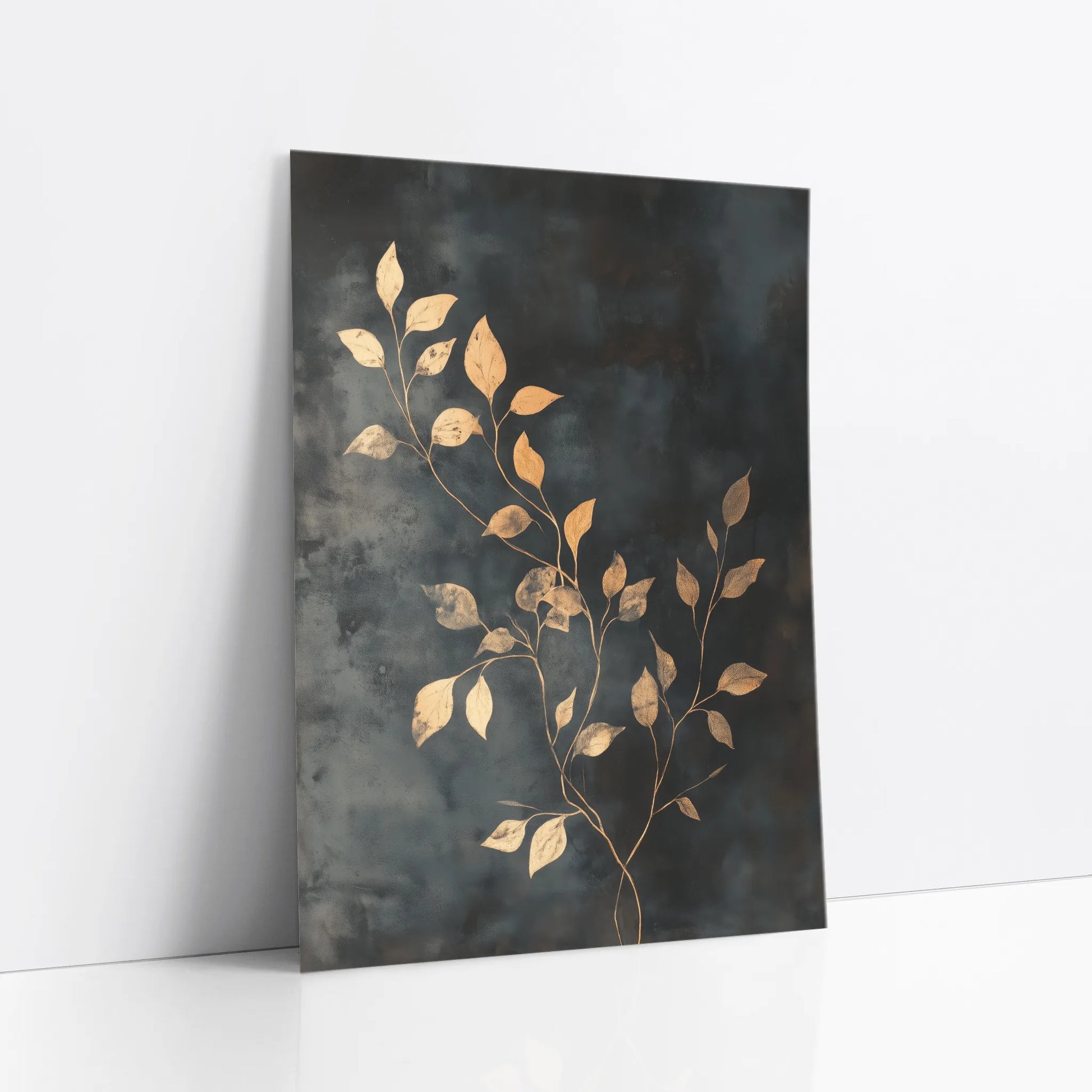 Gold Leaf Botanical Dark Moody Storm Clouds art print