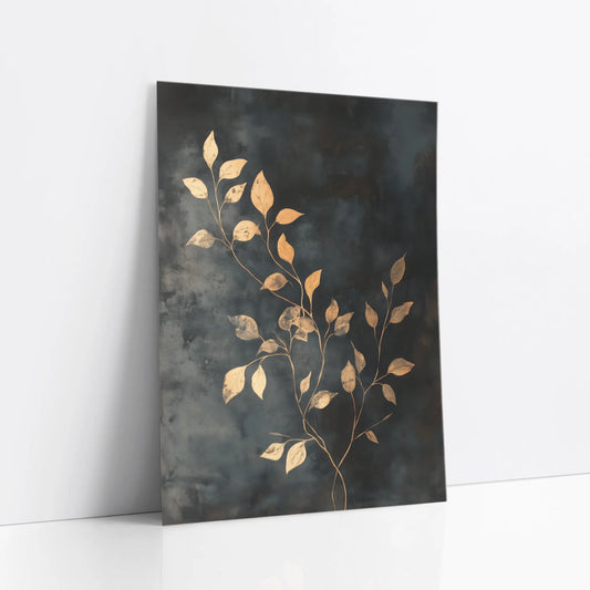 Gold Leaf Botanical Dark Moody Storm Clouds art print