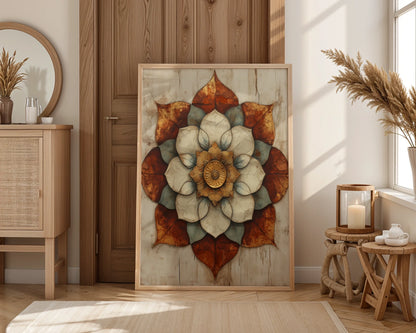 Lotus Mandala Cracked Stone Texture Boho in room