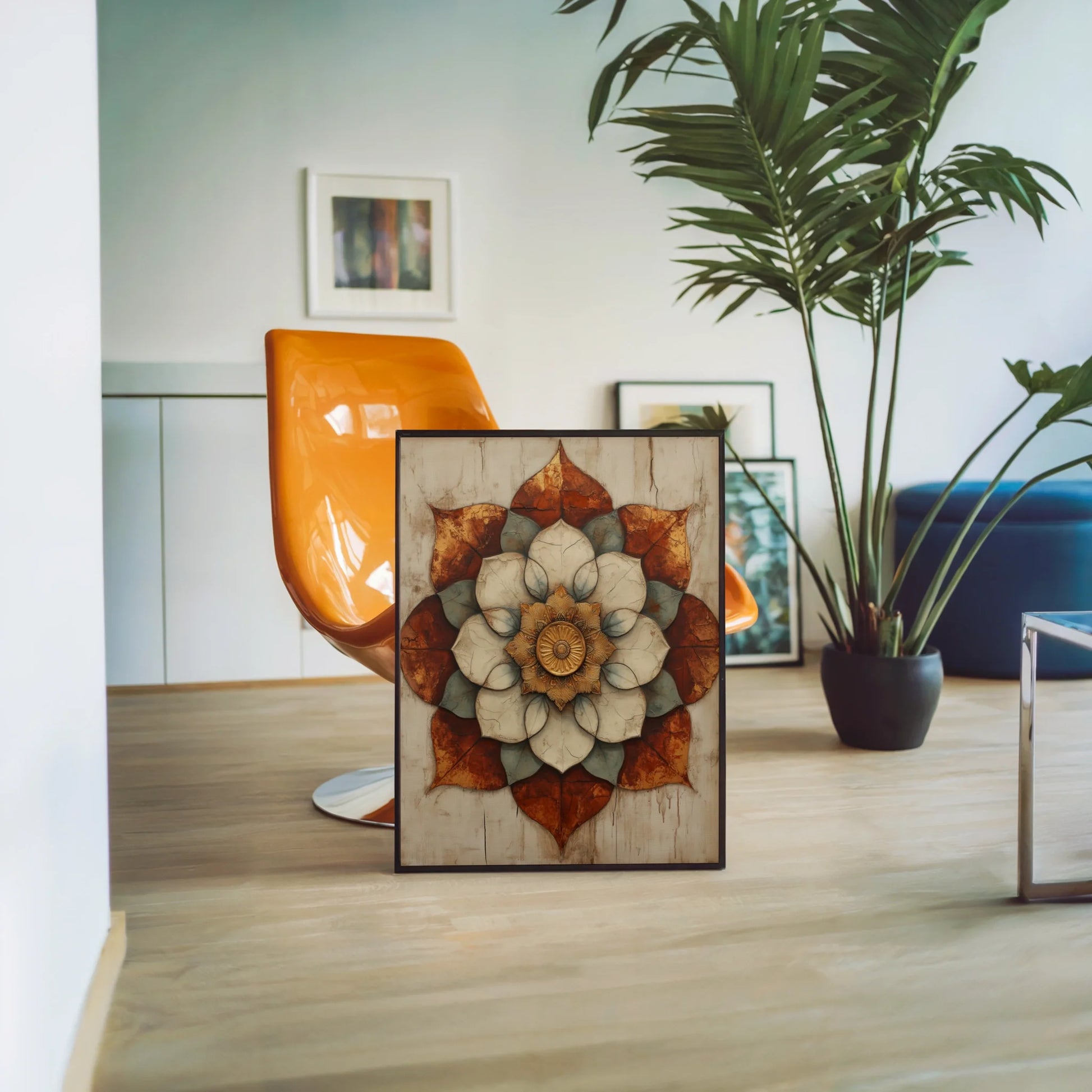 Lotus Mandala Cracked Stone Texture Boho in room