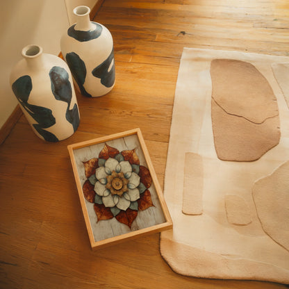 Lotus Mandala Cracked Stone Texture Boho Canvas Wall Art — Warm rust and ivory toned artwork displaying weathered monastery textures for sophisticated interiors