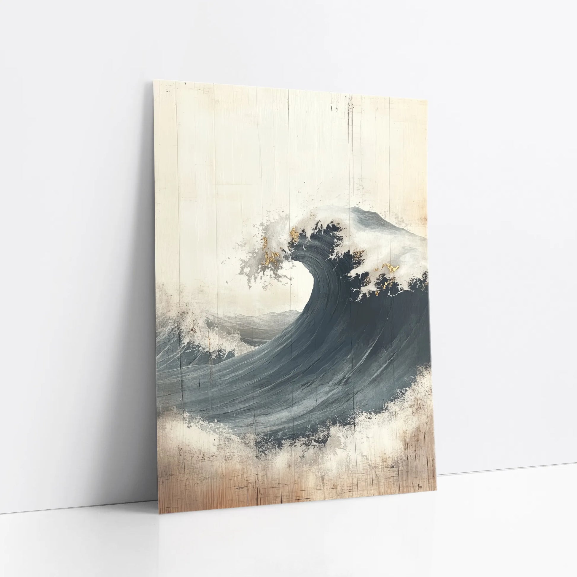 Large Wave Art Weathered Wood Japandi art print