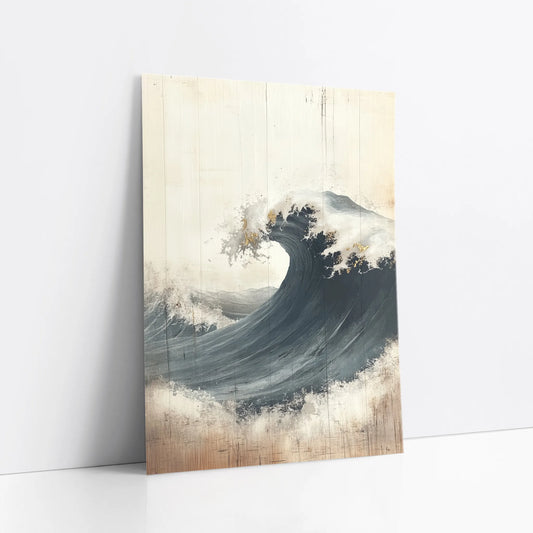Large Wave Art Weathered Wood Japandi art print