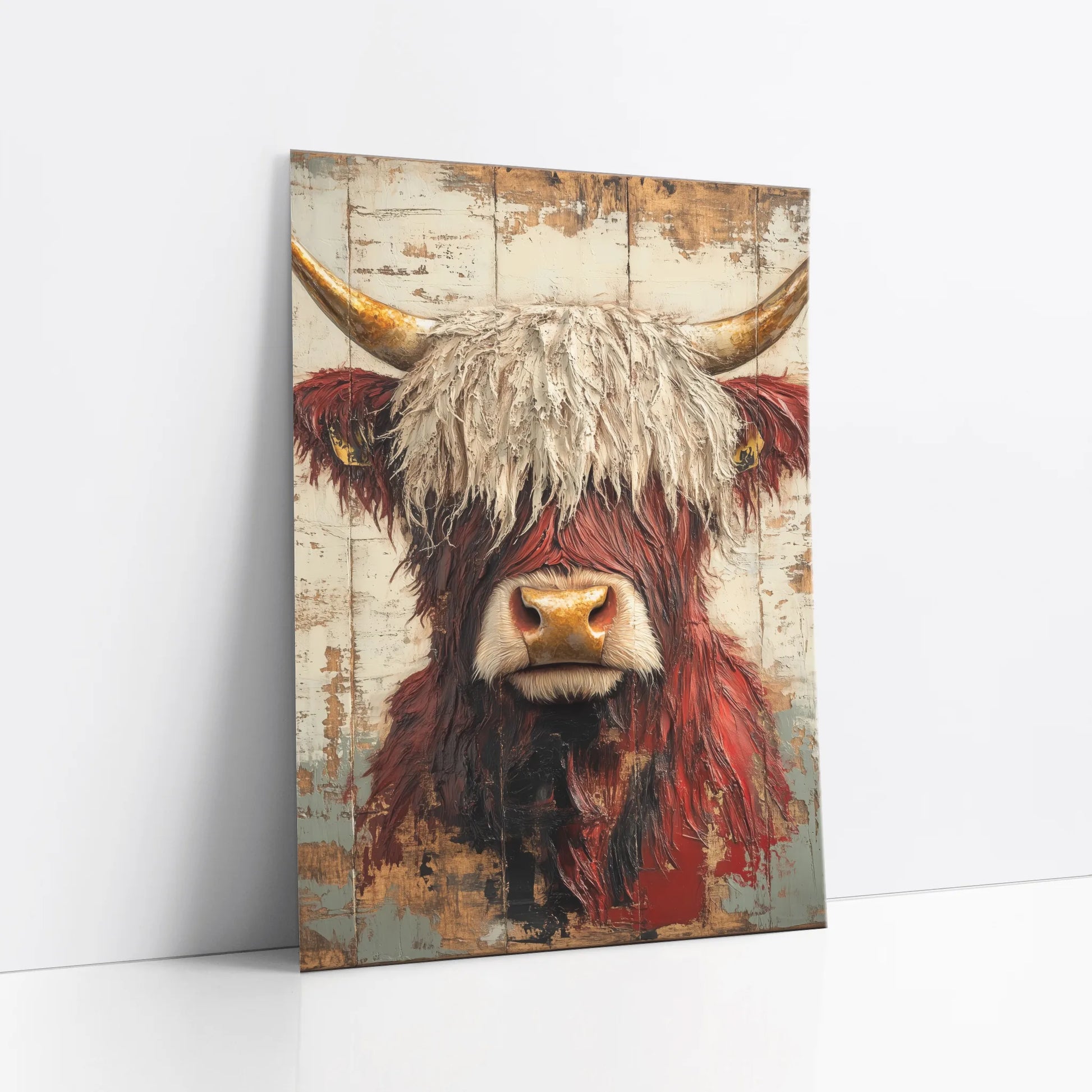 Highland Cow Art Rustic Bull Amber Horns art print