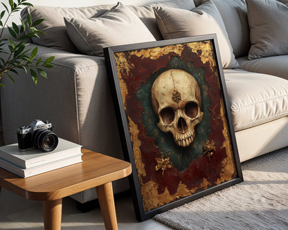 Gothic Skull Art Baroque Gold Leaf Cracked in room