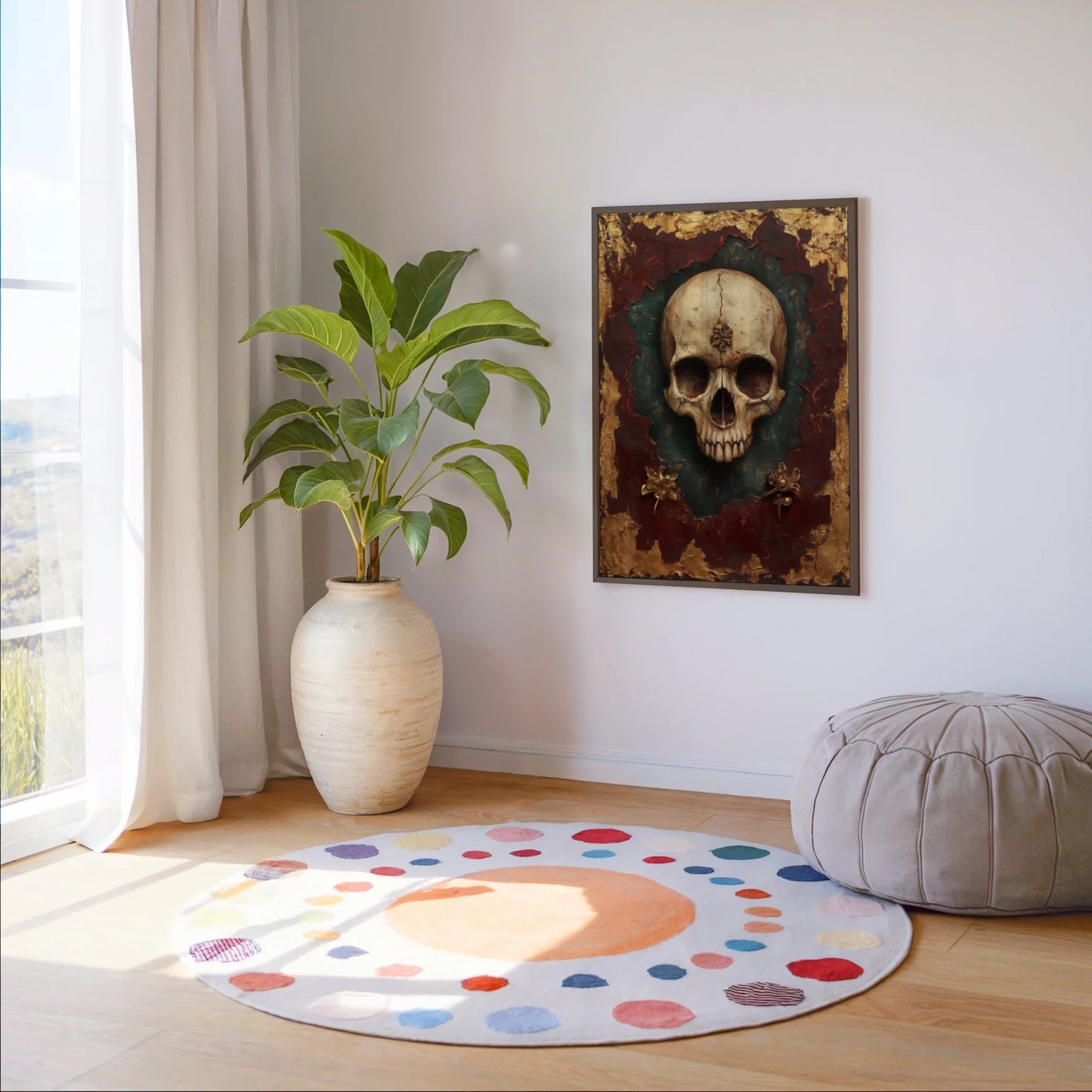 Gothic Skull Art Baroque Gold Leaf Cracked in room