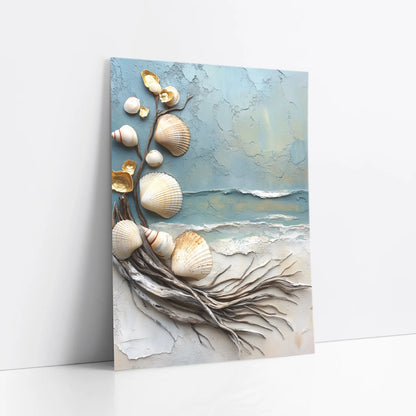 Coastal Driftwood Shell Art Textured Sculpture art print