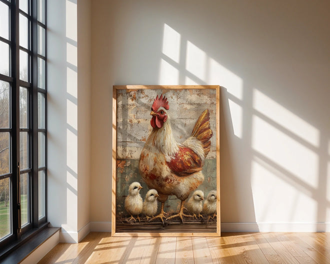 Farmhouse Chicken Art Mother Hen Chicks Canvas Wall Art