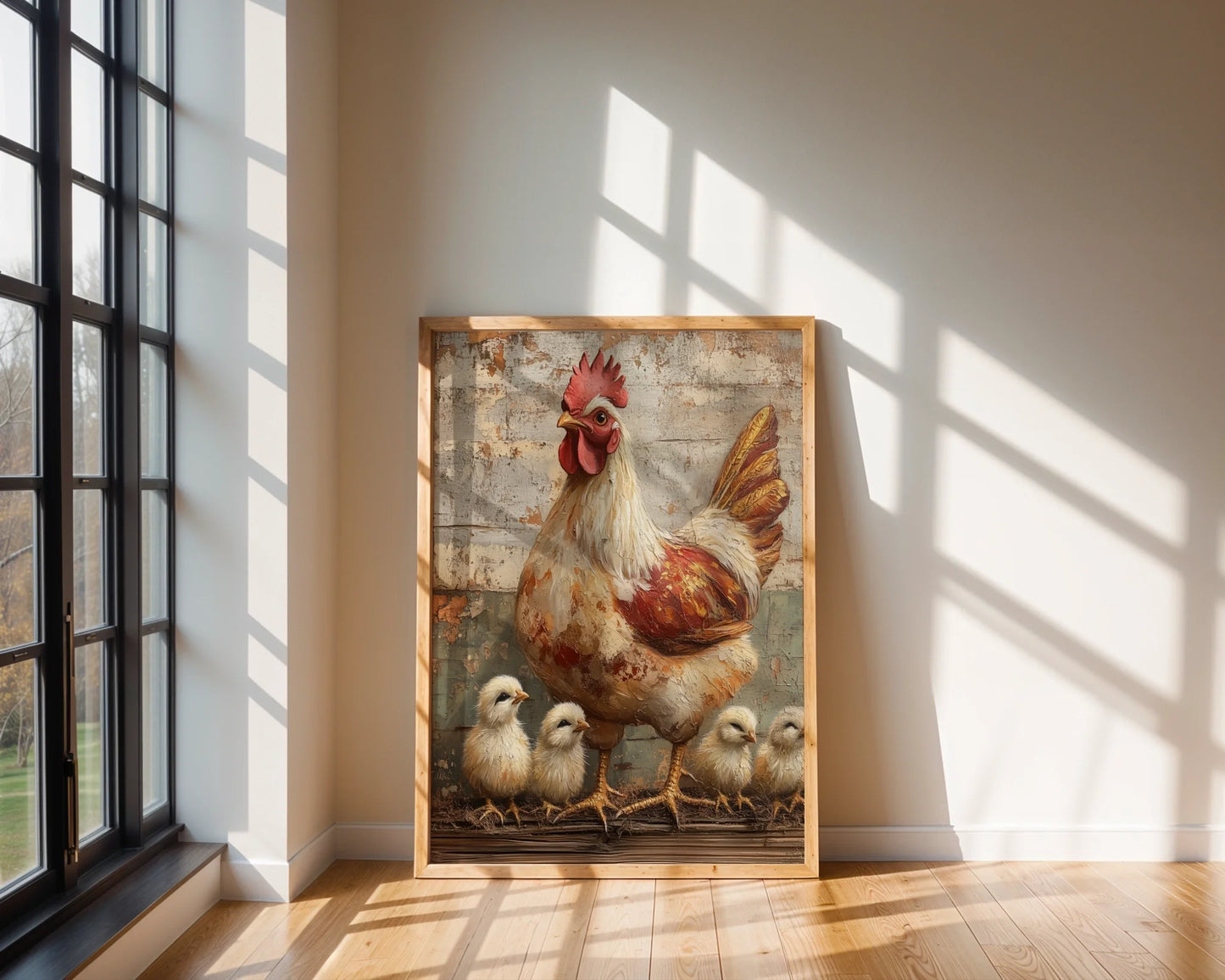 Farmhouse Chicken Art Mother Hen Chicks in room