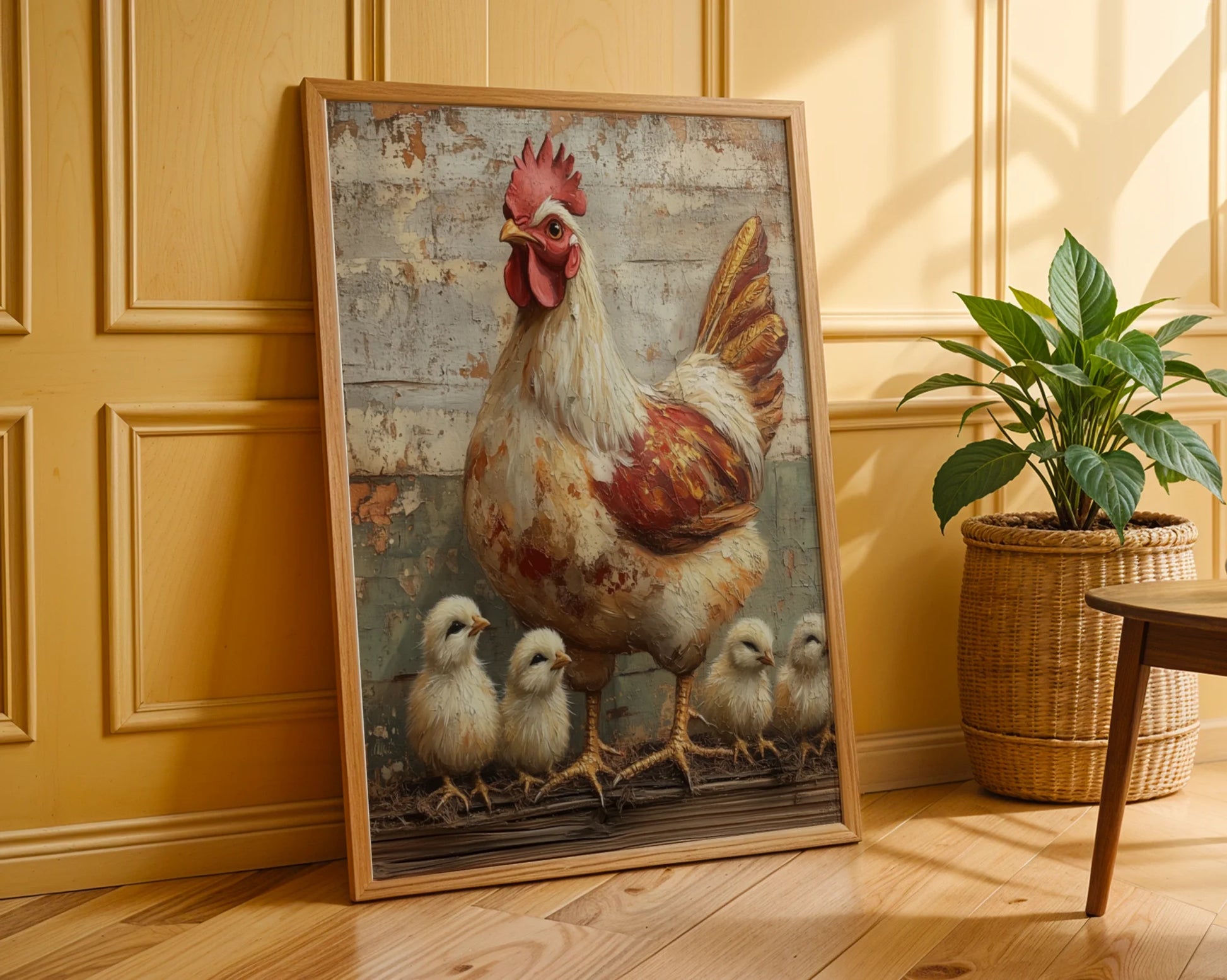 Farmhouse Chicken Art Mother Hen Chicks in room