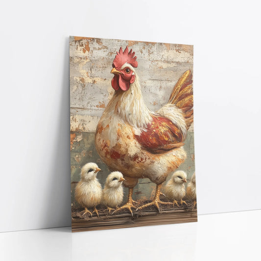 Farmhouse Chicken Art Mother Hen Chicks art print