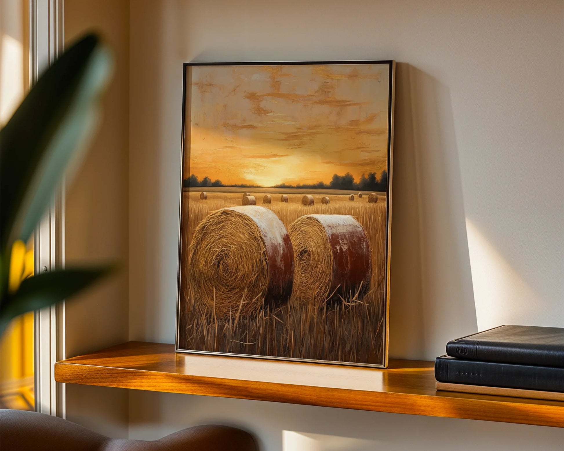 Harvest Field Hay Bales Amber Sunset Farmhouse in room