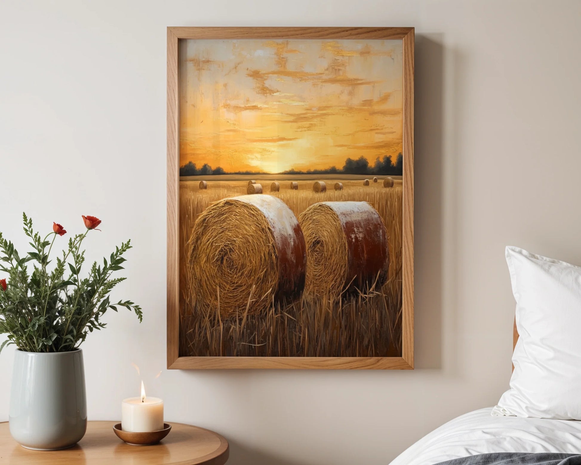 Harvest Field Hay Bales Amber Sunset Farmhouse in room