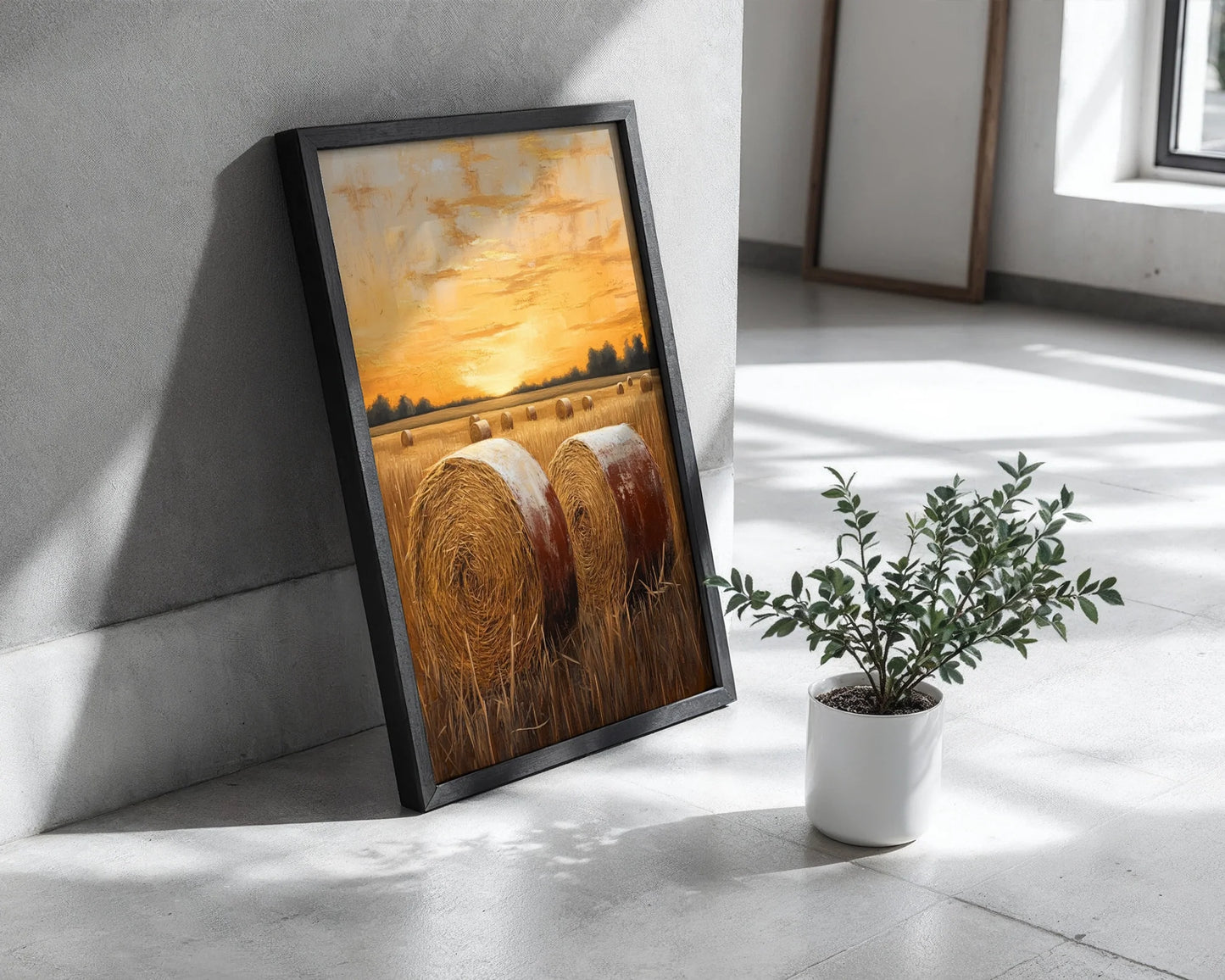 Harvest Field Hay Bales Amber Sunset Farmhouse in room