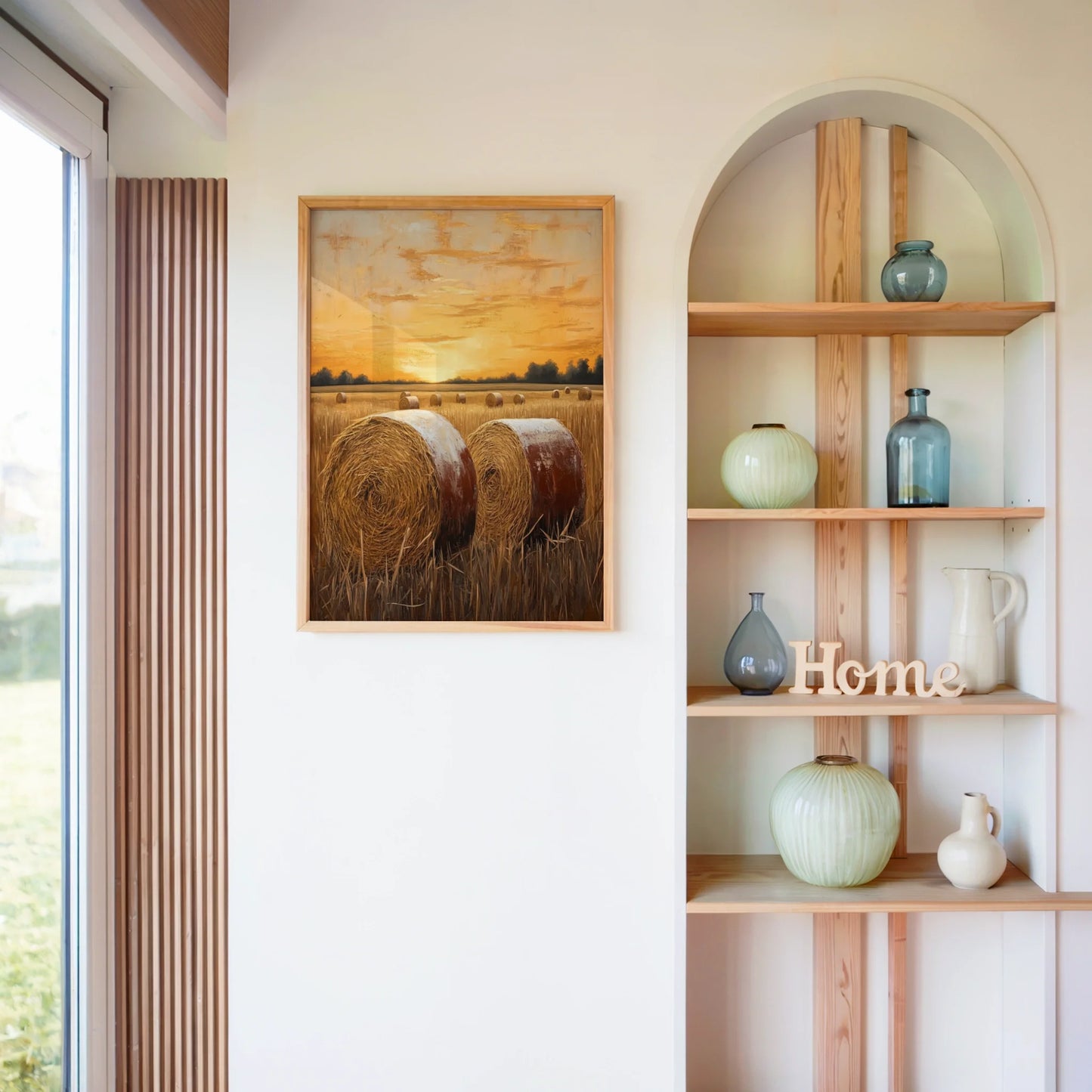 Harvest Field Hay Bales Amber Sunset Farmhouse in room