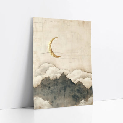 Moon Mountain Japandi Champagne Mist art print