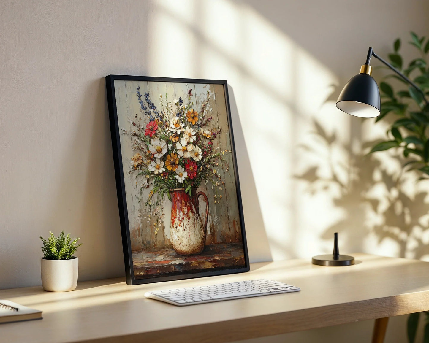 Farmhouse Pitcher Floral Impasto Textured in room