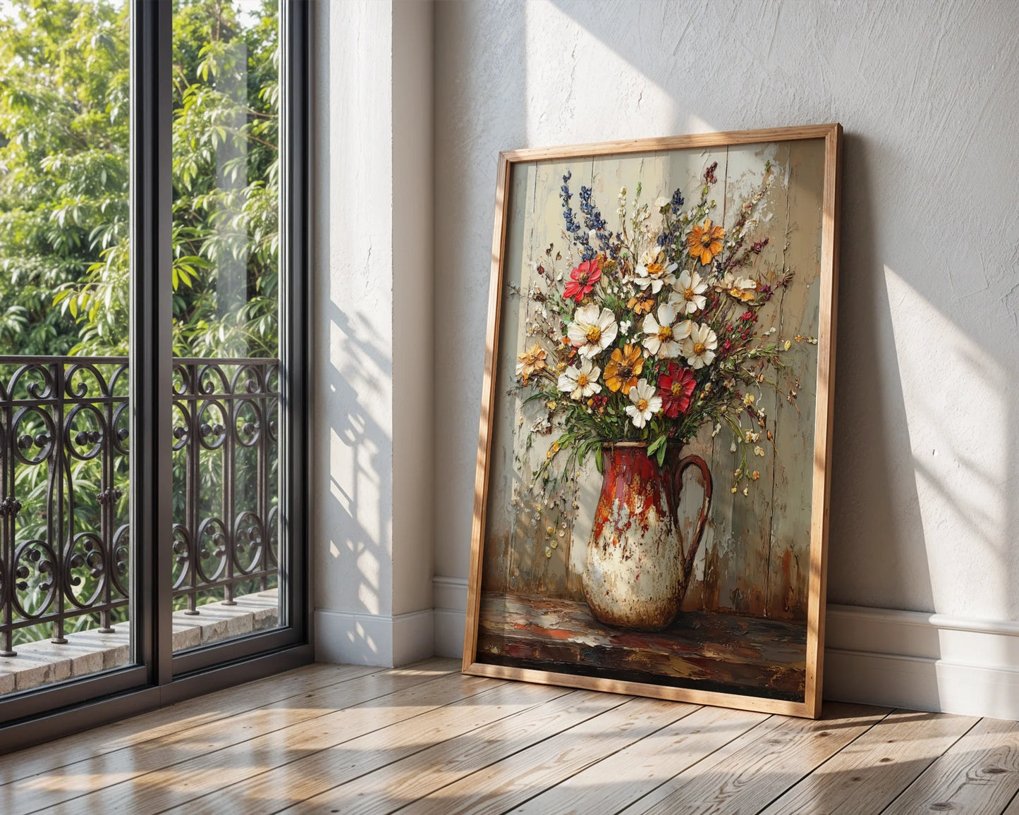 Farmhouse Pitcher Floral Impasto Textured in room
