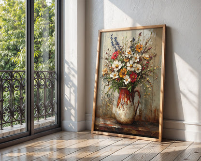 Farmhouse Pitcher Floral Impasto Textured in room