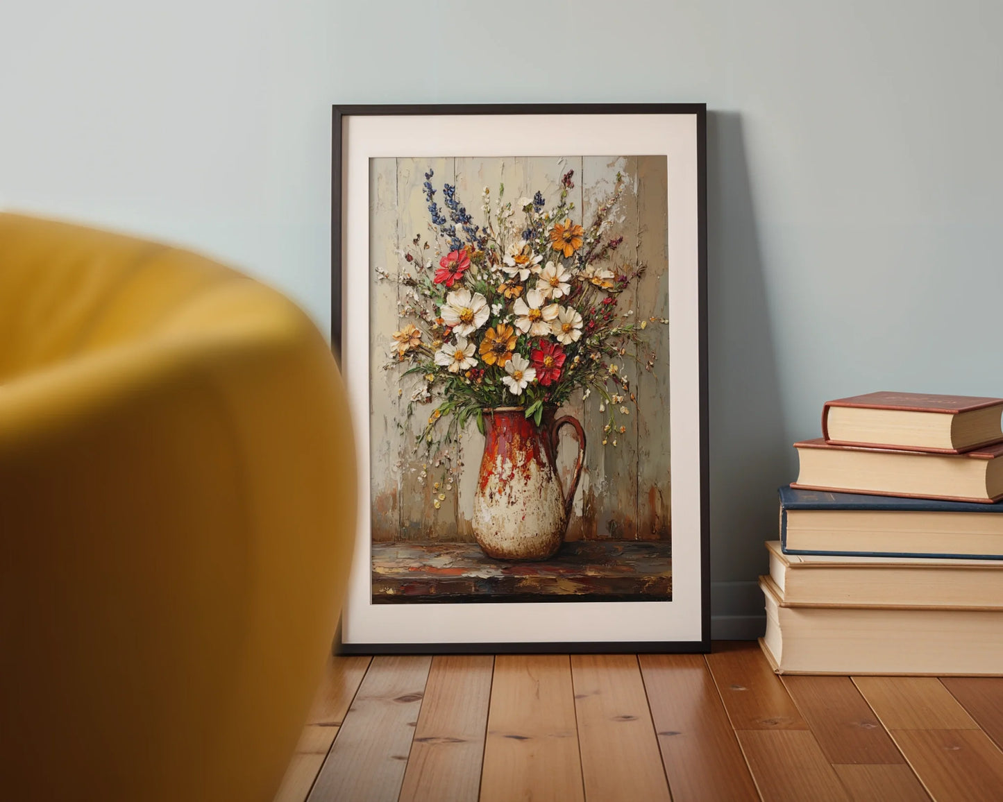 Farmhouse Pitcher Floral Impasto Textured in room