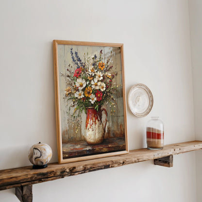 Farmhouse Pitcher Floral Impasto Textured in room