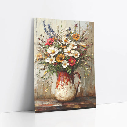 Farmhouse Pitcher Floral Impasto Textured art print