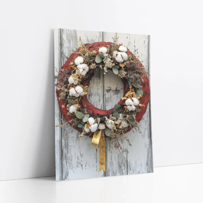 Rustic Farmhouse Wreath Cotton Bolls Barn Door art print
