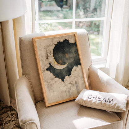 Celestial Moon Clouds Japandi Golden Rim in room